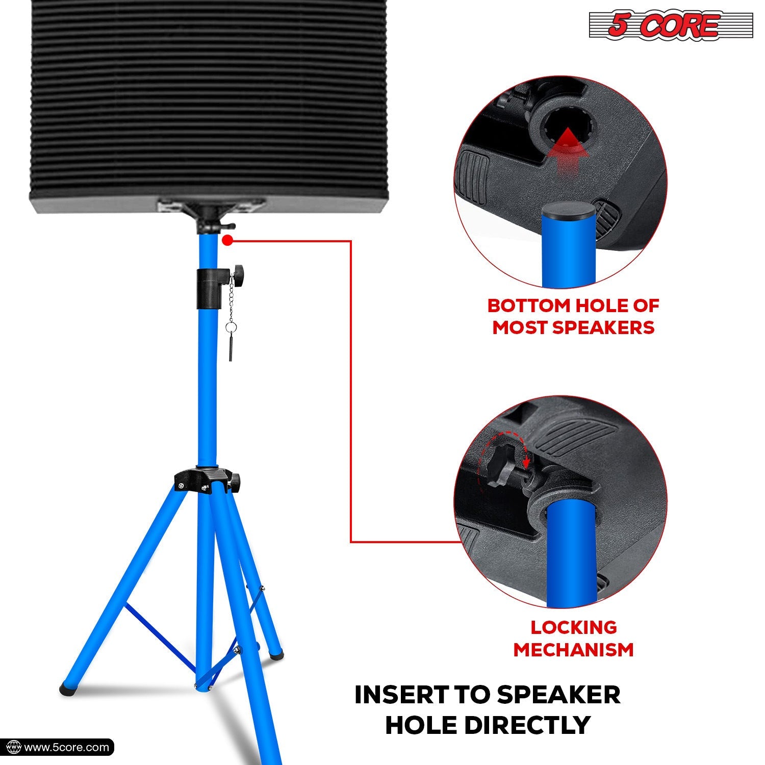 5 Core Speaker Stand Tripod Floor Heavy Duty Adjustable Up to 72 Inch DJ Studio Monitor Stands Pole Mount- SS HD SKY BLU BAG - Renee Lane Company