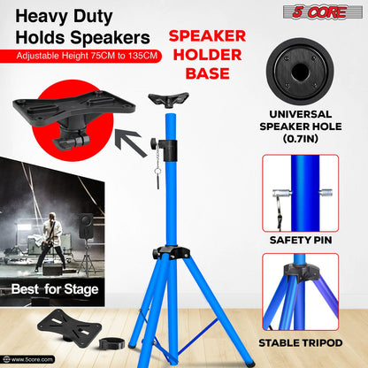5 Core Speaker Stand Tripod Floor Heavy Duty Adjustable Up to 72 Inch DJ Studio Monitor Stands Pole Mount- SS HD SKY BLU BAG - Renee Lane Company