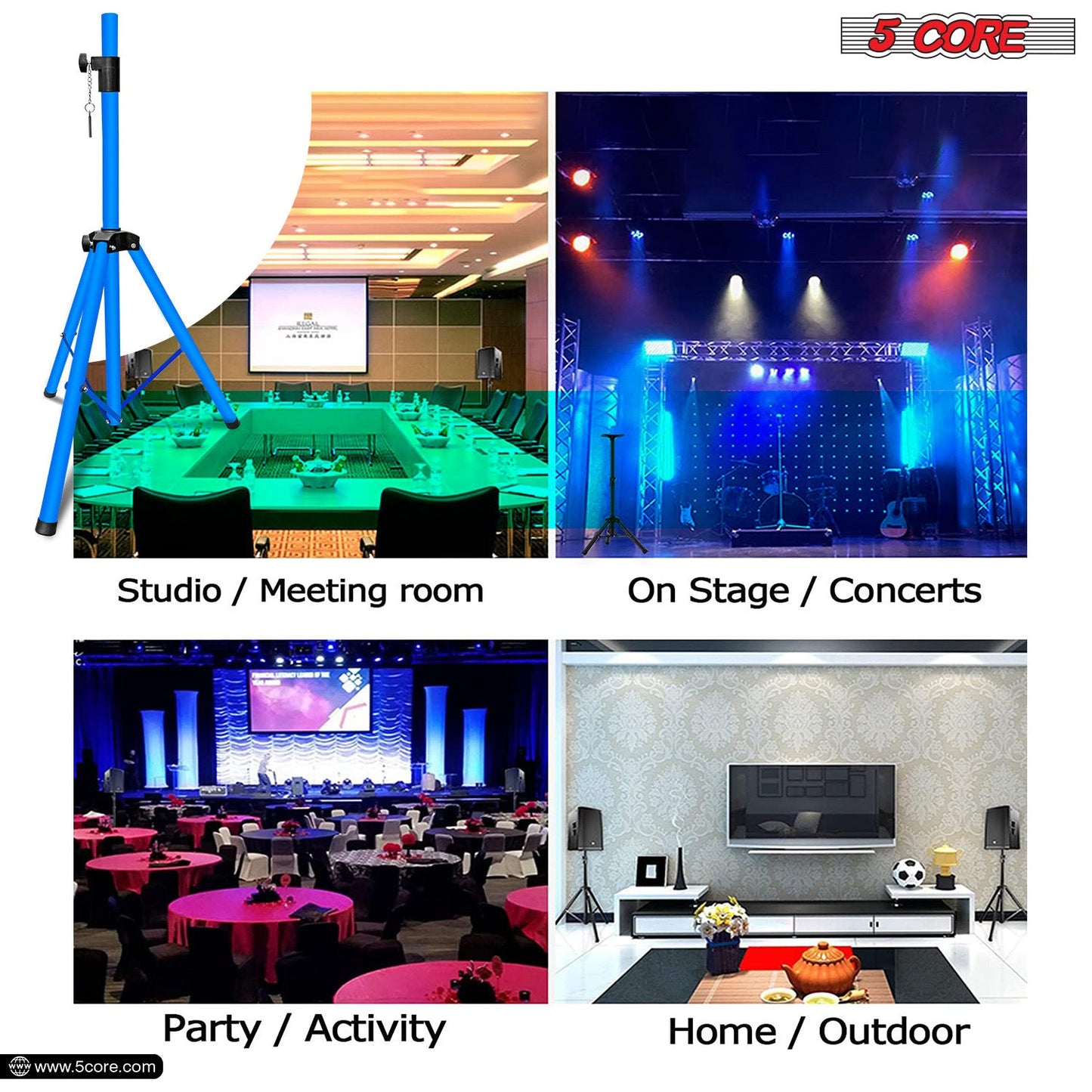5 Core Speaker Stand Tripod Floor Heavy Duty Adjustable Up to 72 Inch DJ Studio Monitor Stands Pole Mount- SS HD SKY BLU BAG - Renee Lane Company