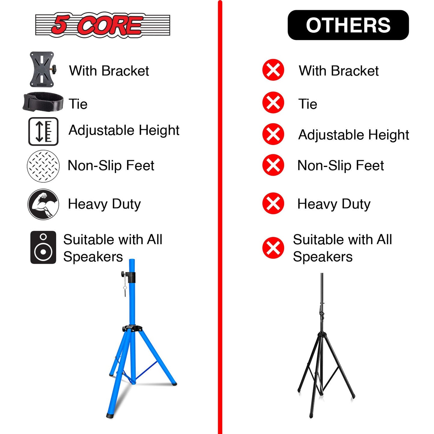 5 Core Speaker Stand Tripod Floor Heavy Duty Adjustable Up to 72 Inch DJ Studio Monitor Stands Pole Mount- SS HD SKY BLU BAG - Renee Lane Company
