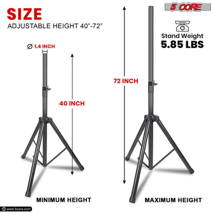5 Core Speaker Stand Tripod Heavy Duty Adjustable Up to 72 Inch DJ Studio Monitor Stands Pole Mount - SS HD BLK WOB - Renee Lane Company