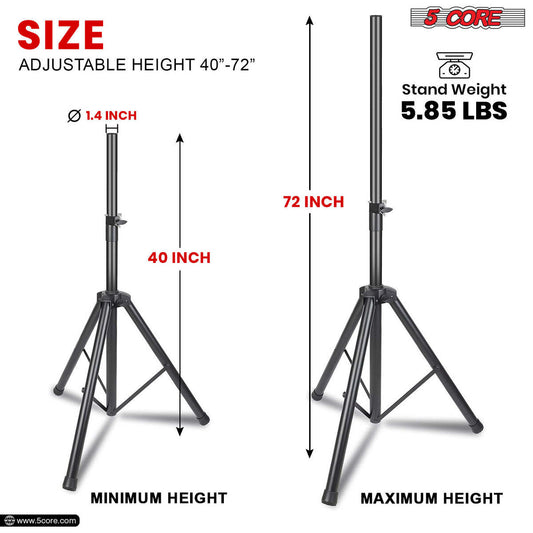 5 Core Speaker Stand Tripod Heavy Duty Adjustable Up to 72 Inch DJ Studio Monitor Stands Pole Mount - SS HD BLK WOB - Renee Lane Company