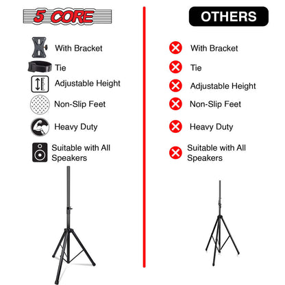 5 Core Speaker Stand Tripod Heavy Duty Adjustable Up to 72 Inch DJ Studio Monitor Stands Pole Mount - SS HD BLK WOB - Renee Lane Company