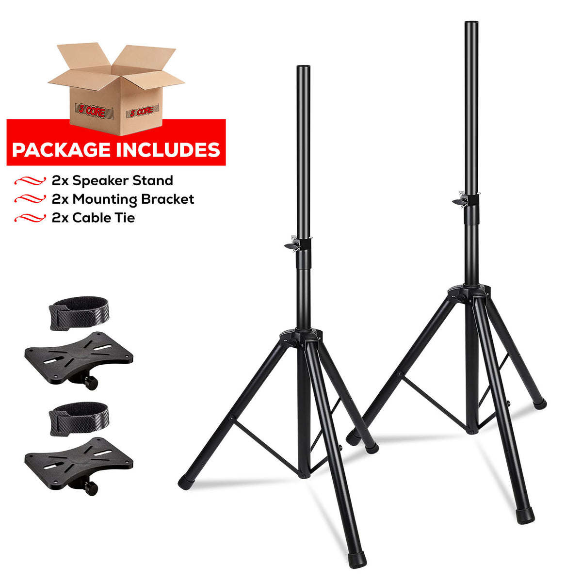 5 Core Speaker Stand Tripod Heavy Duty Adjustable Up to 72 Inch DJ Studio Monitor Stands Pole Mount - SS HD BLK WOB - Renee Lane Company