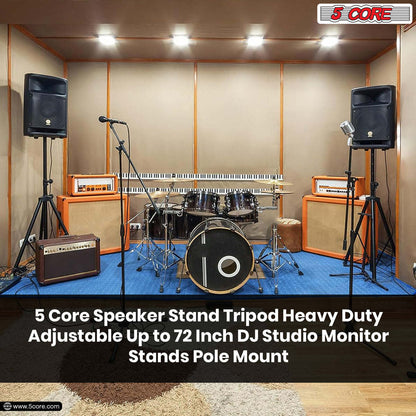 5 Core Speaker Stand Tripod Heavy Duty Adjustable Up to 72 Inch DJ Studio Monitor Stands Pole Mount - SS HD BLK WOB - Renee Lane Company
