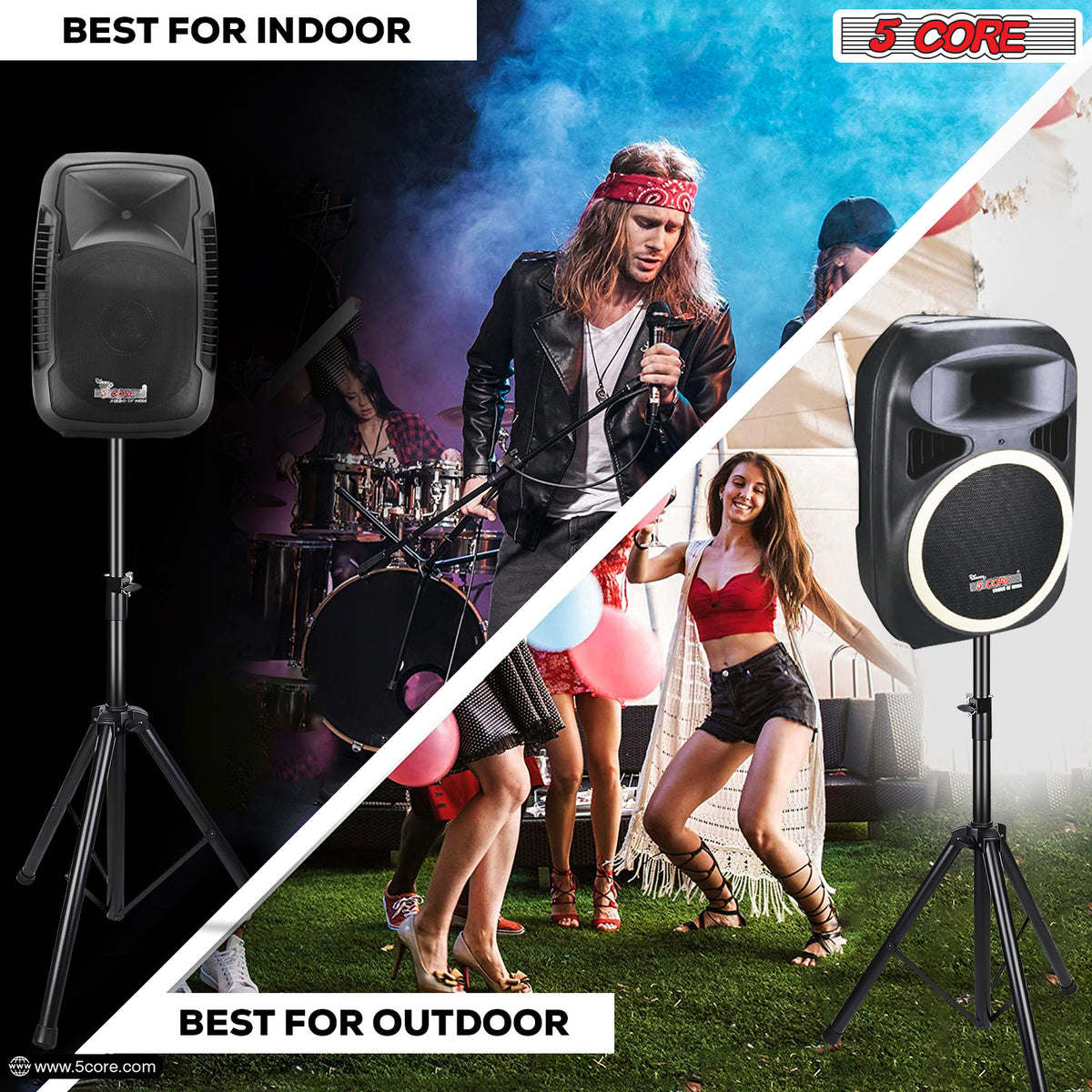 5 Core Speaker Stand Tripod Heavy Duty Adjustable Up to 72 Inch DJ Studio Monitor Stands Pole Mount - SS HD BLK WOB - Renee Lane Company
