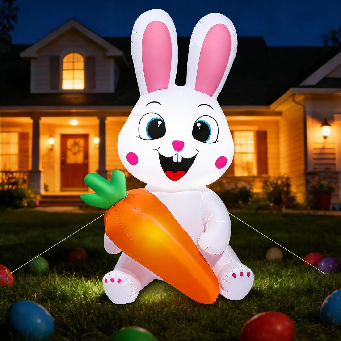 5 Ft Easter Inflatables Easter Decorations, Blow up Easter Bunny with LED Lights Baskets Light up Easter Decor, Easter Decorations for Home Holiday Party Indoor Outdoor Garden Lawn - Renee Lane Company
