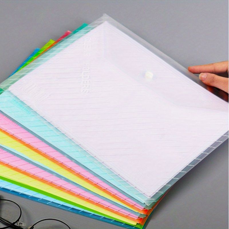 5 Pcs/10 Pcs A4 Transparent Plastic Envelope File Bag, A4 Transparent File Bag, Document Data Storage Bag With Snap Button, For Office Data Storage, Document Stationery Tools Organizing Sorting - Renee Lane Company