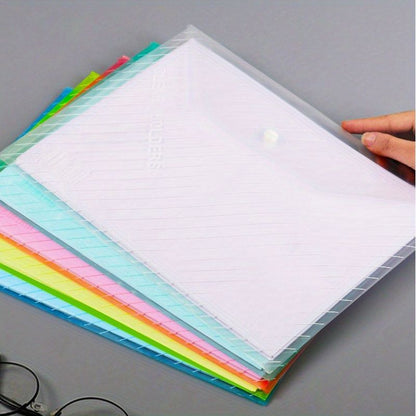 5 Pcs/10 Pcs A4 Transparent Plastic Envelope File Bag, A4 Transparent File Bag, Document Data Storage Bag With Snap Button, For Office Data Storage, Document Stationery Tools Organizing Sorting - Renee Lane Company