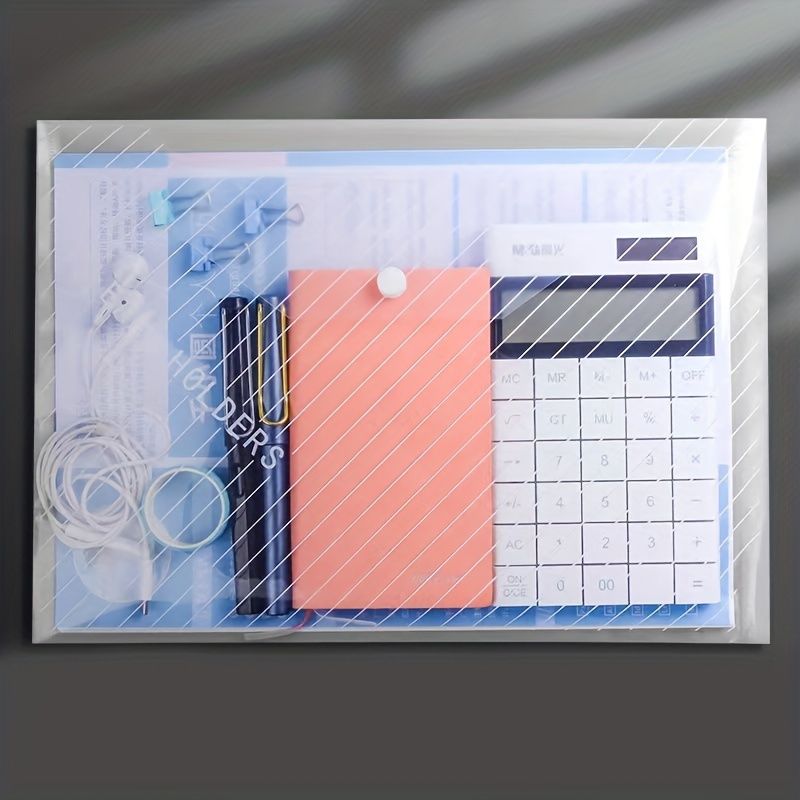 5 Pcs/10 Pcs A4 Transparent Plastic Envelope File Bag, A4 Transparent File Bag, Document Data Storage Bag With Snap Button, For Office Data Storage, Document Stationery Tools Organizing Sorting - Renee Lane Company