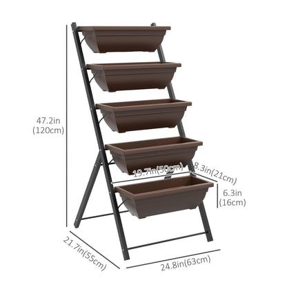 5-Tier Raised Garden Bed with 5 Planter Box, Outdoor Plant Stand Grow Containers with Leaking Holes, Brown - Renee Lane Company