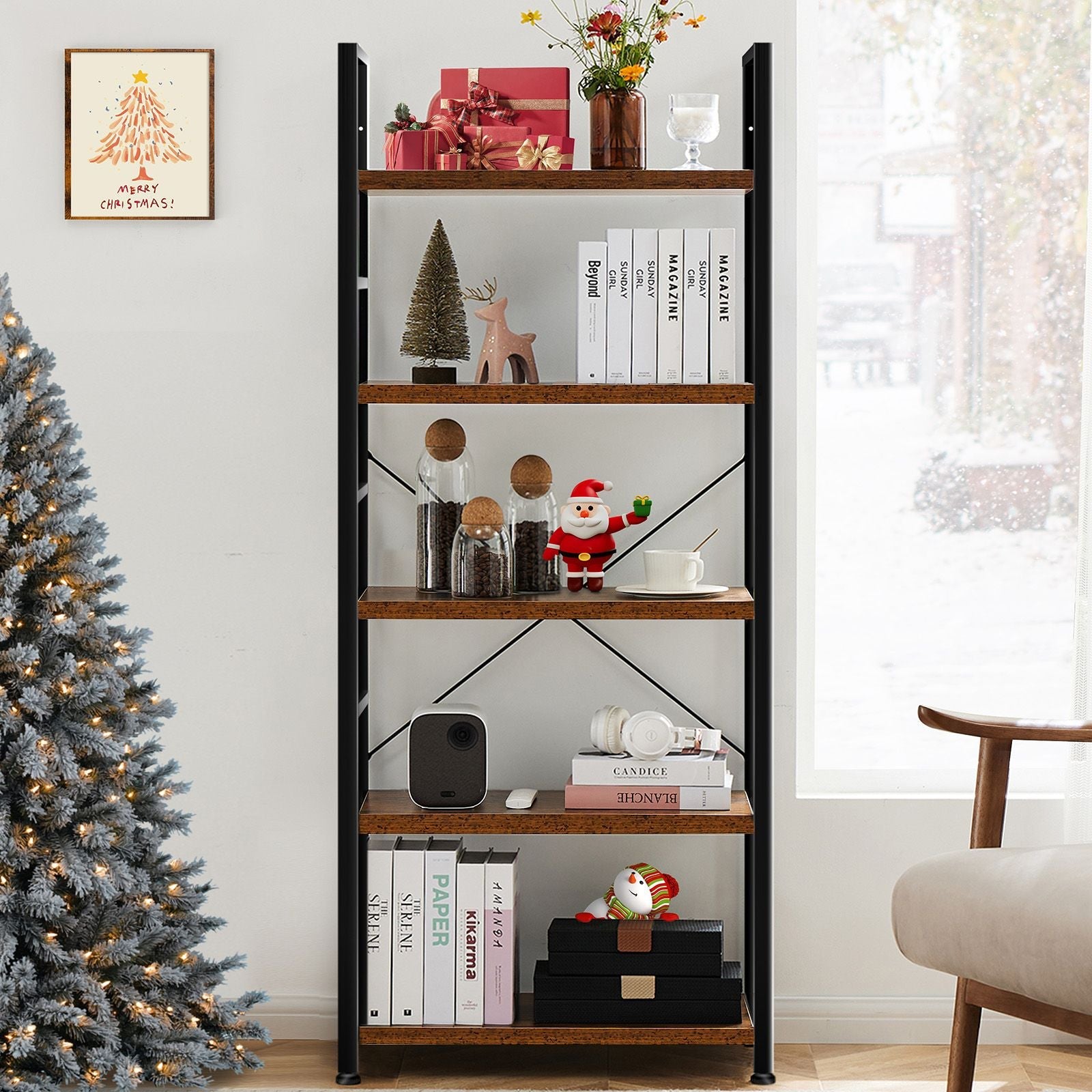 5 Tiers Bookshelf, Classically Modern Book Shelf, Book Rack, Storage Rack Shelves in Living Room/Home/Office - Renee Lane Company