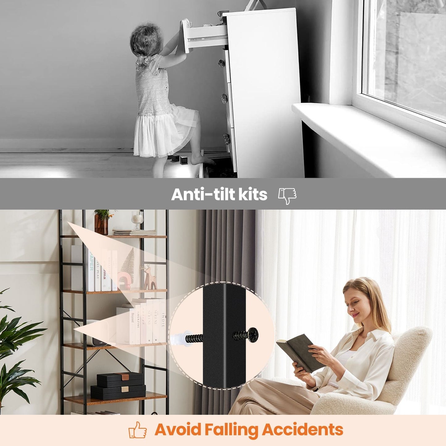 5 Tiers Bookshelf, Classically Modern Book Shelf, Book Rack, Storage Rack Shelves in Living Room/Home/Office - Renee Lane Company