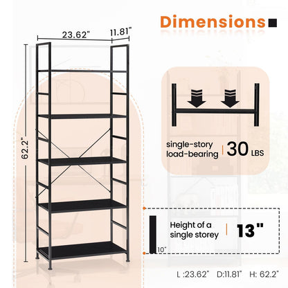 5 Tiers Bookshelf, Classically Modern Book Shelf, Book Rack, Storage Rack Shelves in Living Room/Home/Office - Renee Lane Company