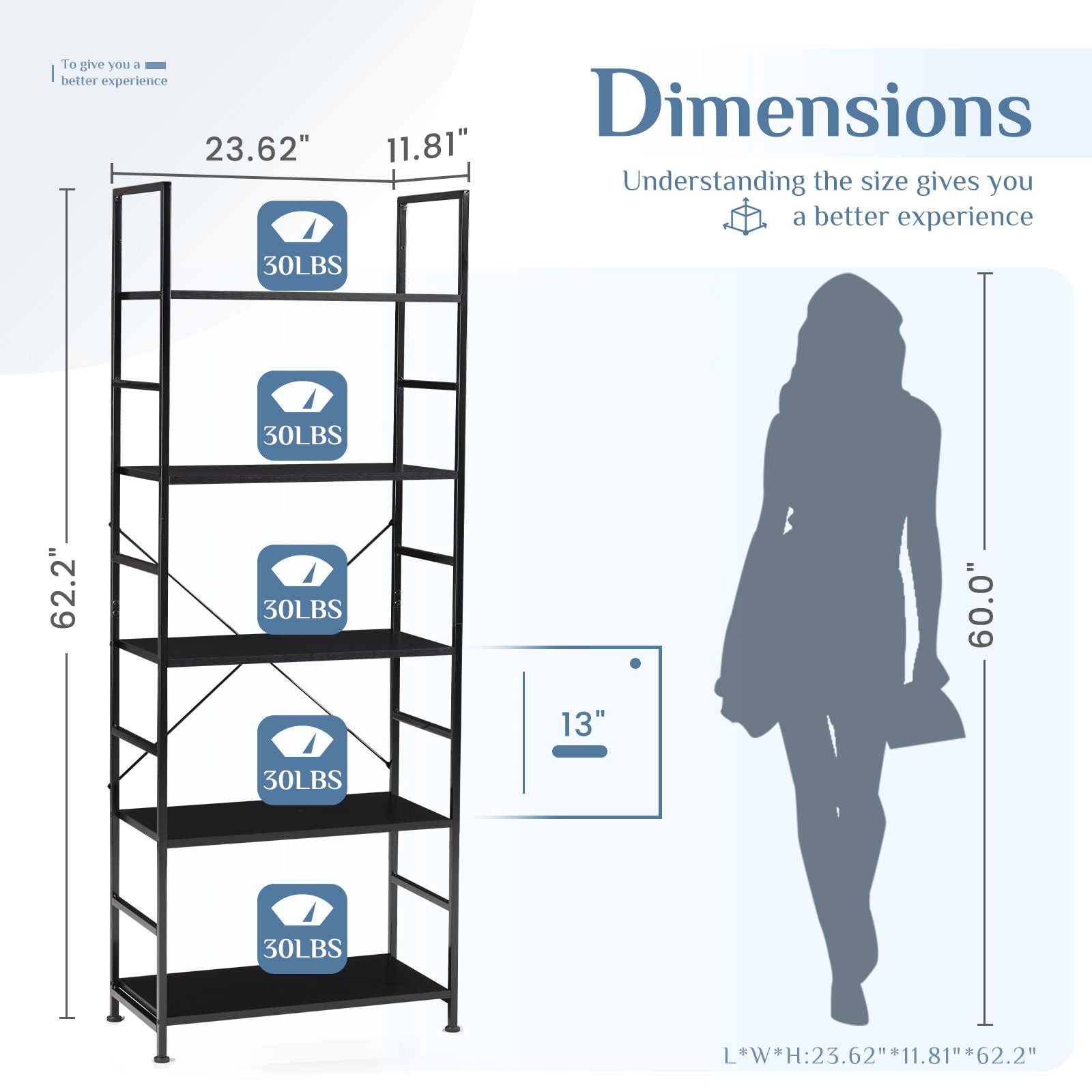 5 Tiers Bookshelf, Classically Modern Book Shelf, Book Rack, Storage Rack Shelves in Living Room/Home/Office - Renee Lane Company