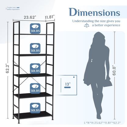 5 Tiers Bookshelf, Classically Modern Book Shelf, Book Rack, Storage Rack Shelves in Living Room/Home/Office - Renee Lane Company