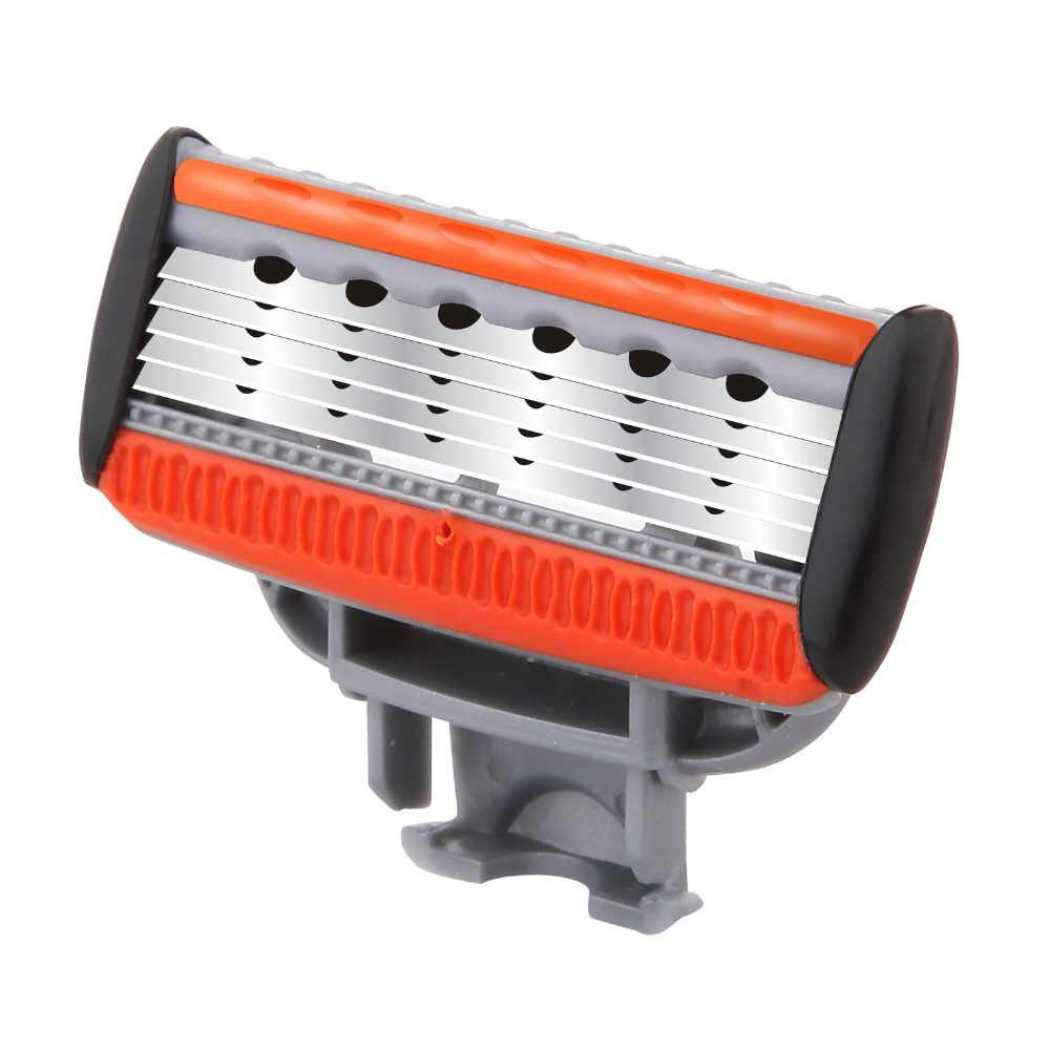 5-blade cartridge razor head with orange comb guard and silver blades
