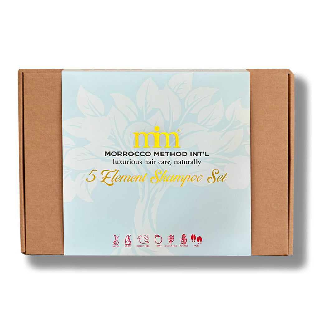 Cardboard gift box with blue label for shampoo set