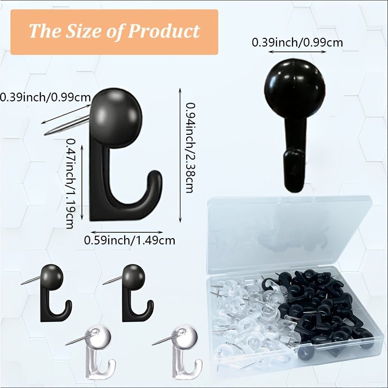 50 PCS Push Pin Hooks, Plastic Heads Cork Board Hooks Decorative Thumb Tacks Hook For Photo Wall, Bulletin Board, Home Wall, Home Office School Supplies (Black And Clear) - Renee Lane Company