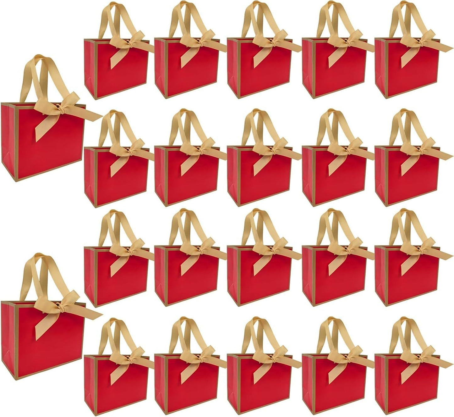 50 PCS Small Red Gold Gift Bags with Bow Ribbon - 6.4x3.1x5.1 Inch Thank You Bags with Handles, Bulk for Baby Shower, Bridal Shower, Wedding, Party Favors, Thanksgiving, Christmas - Renee Lane Company