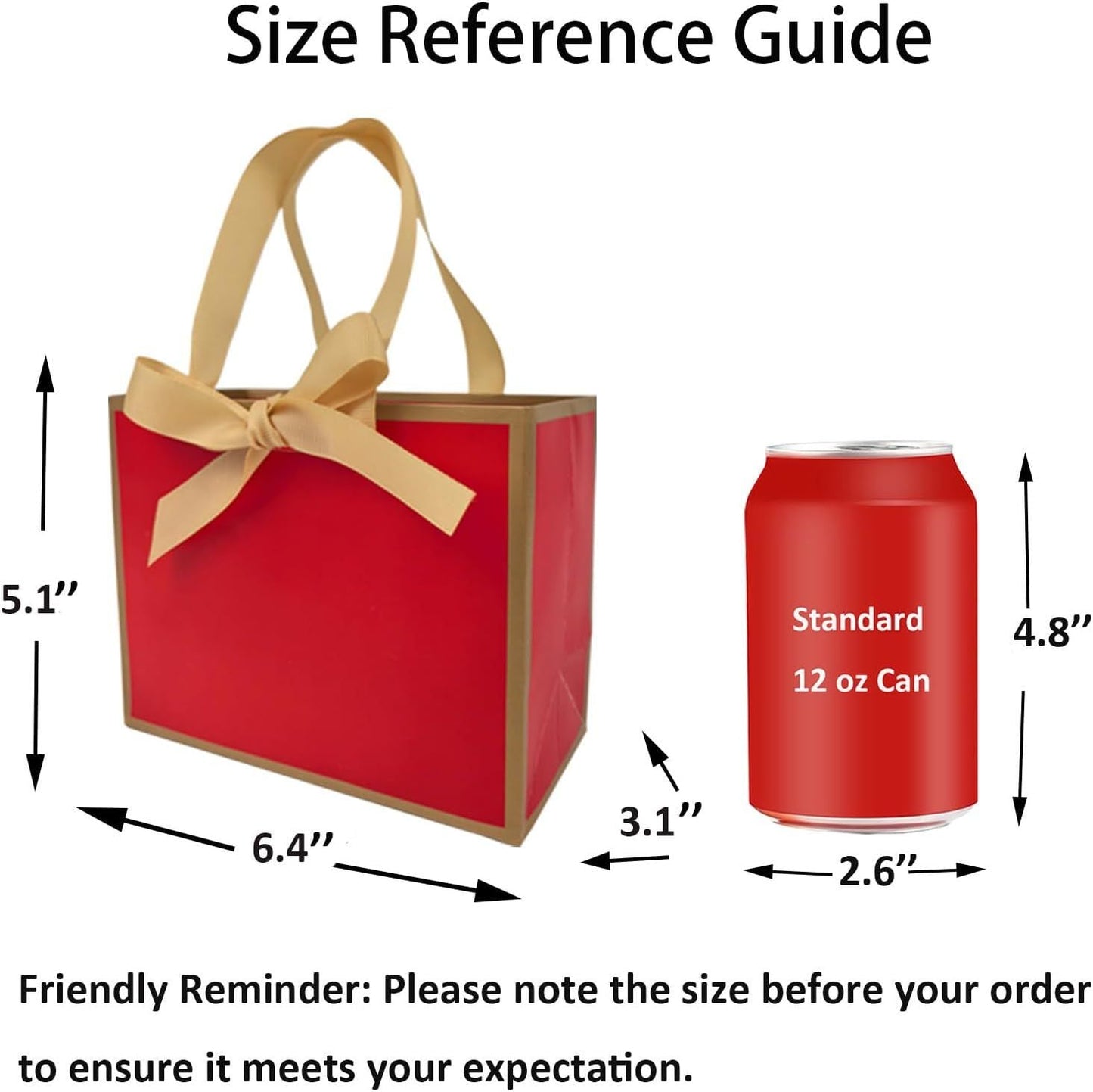 50 PCS Small Red Gold Gift Bags with Bow Ribbon - 6.4x3.1x5.1 Inch Thank You Bags with Handles, Bulk for Baby Shower, Bridal Shower, Wedding, Party Favors, Thanksgiving, Christmas - Renee Lane Company