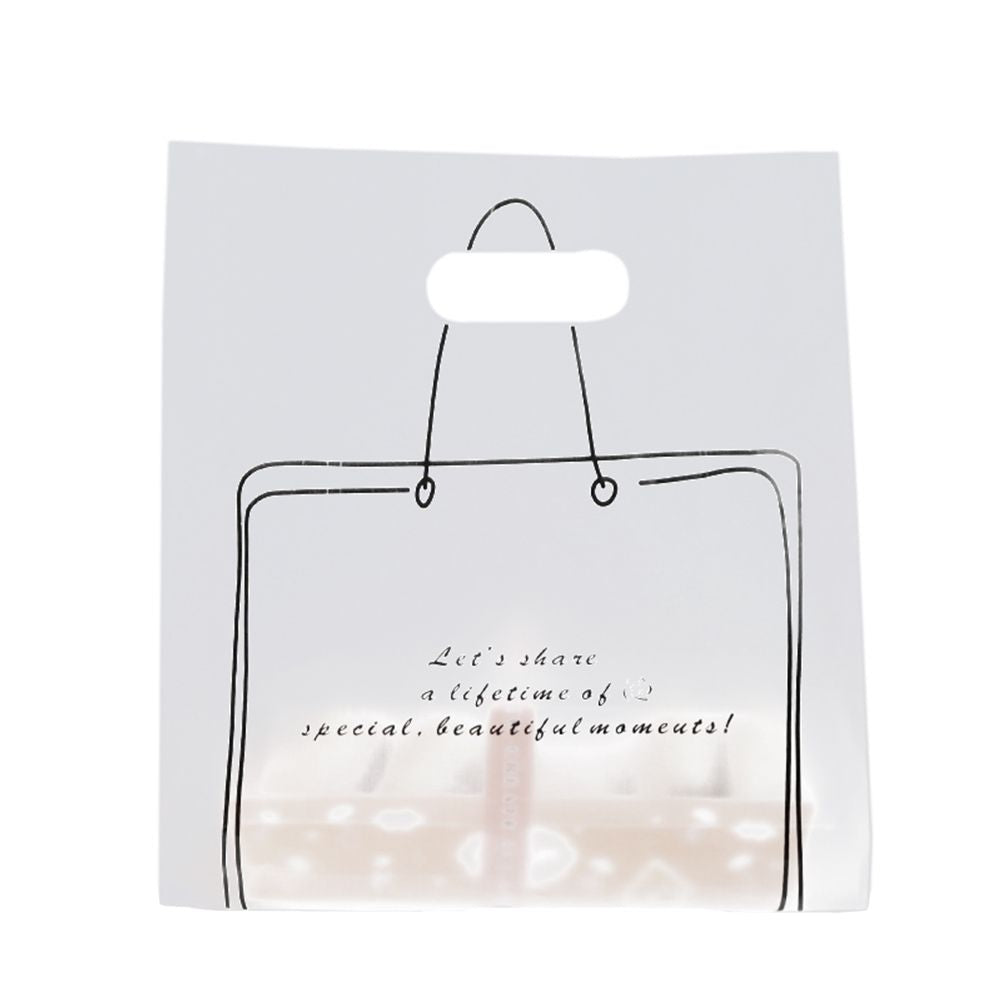 50 Pack Frosted Handle Plastic Bag Simple Lines Merchandise Bags for Baking Bento Fruits Packing - Renee Lane Company