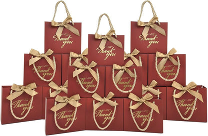 50 Pack Small Thank You Gift Bags with Handles, 5.5''x 2.5''x4.7'' Mini Red Gift Bags Bulk for Baby Shower, Birthday, Wedding, Party Favors - Renee Lane Company