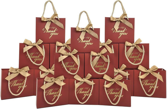 50 Pack Small Thank You Gift Bags with Handles, 5.5''x 2.5''x4.7'' Mini Red Gift Bags Bulk for Baby Shower, Birthday, Wedding, Party Favors - Renee Lane Company