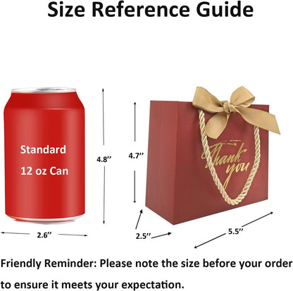 50 Pack Small Thank You Gift Bags with Handles, 5.5''x 2.5''x4.7'' Mini Red Gift Bags Bulk for Baby Shower, Birthday, Wedding, Party Favors - Renee Lane Company