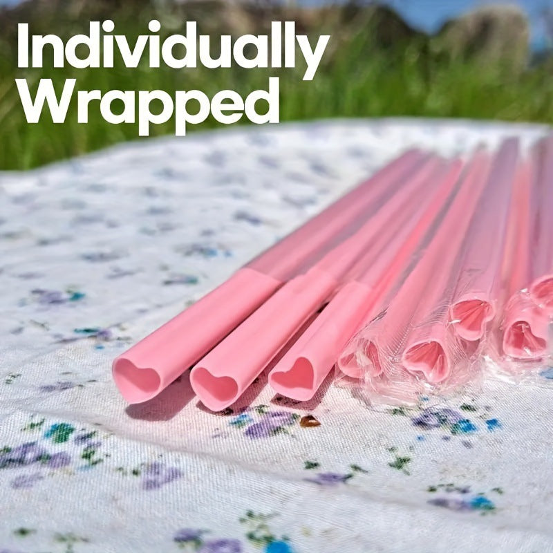 50 disposable heart-shaped pink straws - Renee Lane Company