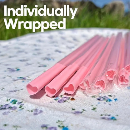 50 disposable heart-shaped pink straws - Renee Lane Company