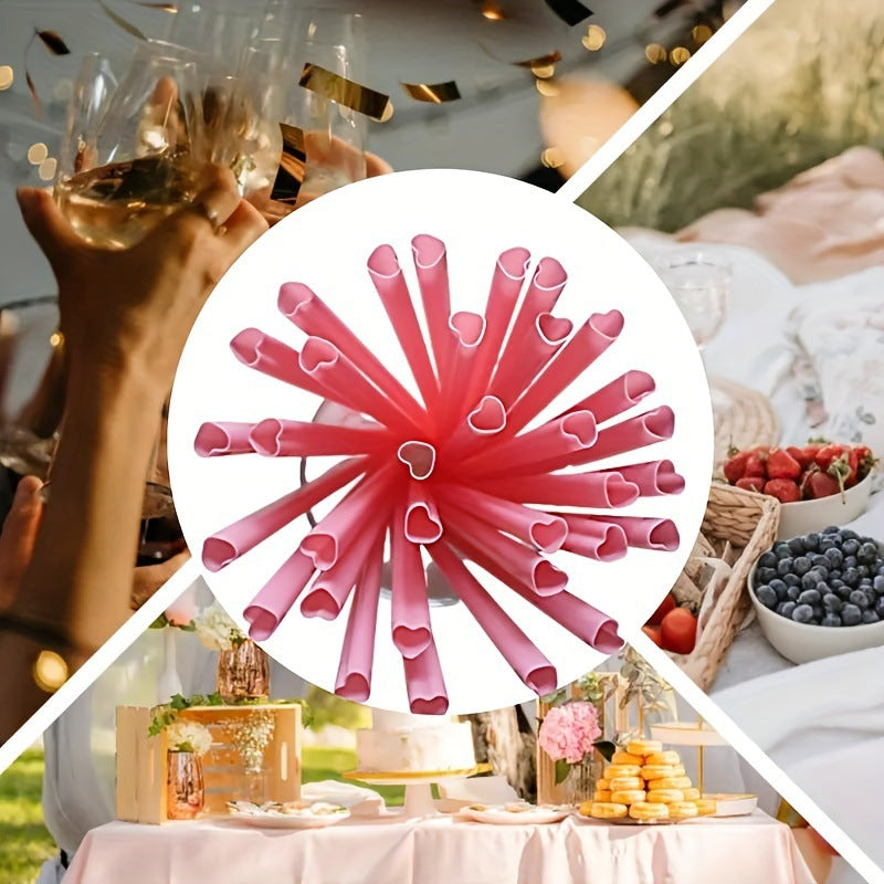 50 disposable heart-shaped pink straws - Renee Lane Company
