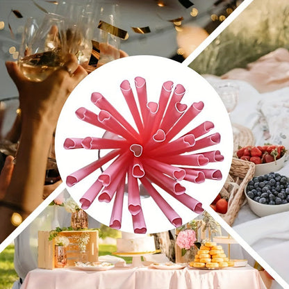 50 disposable heart-shaped pink straws - Renee Lane Company