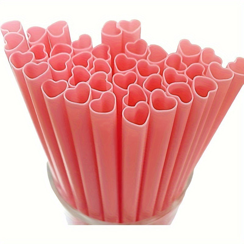 50 disposable heart-shaped pink straws - Renee Lane Company