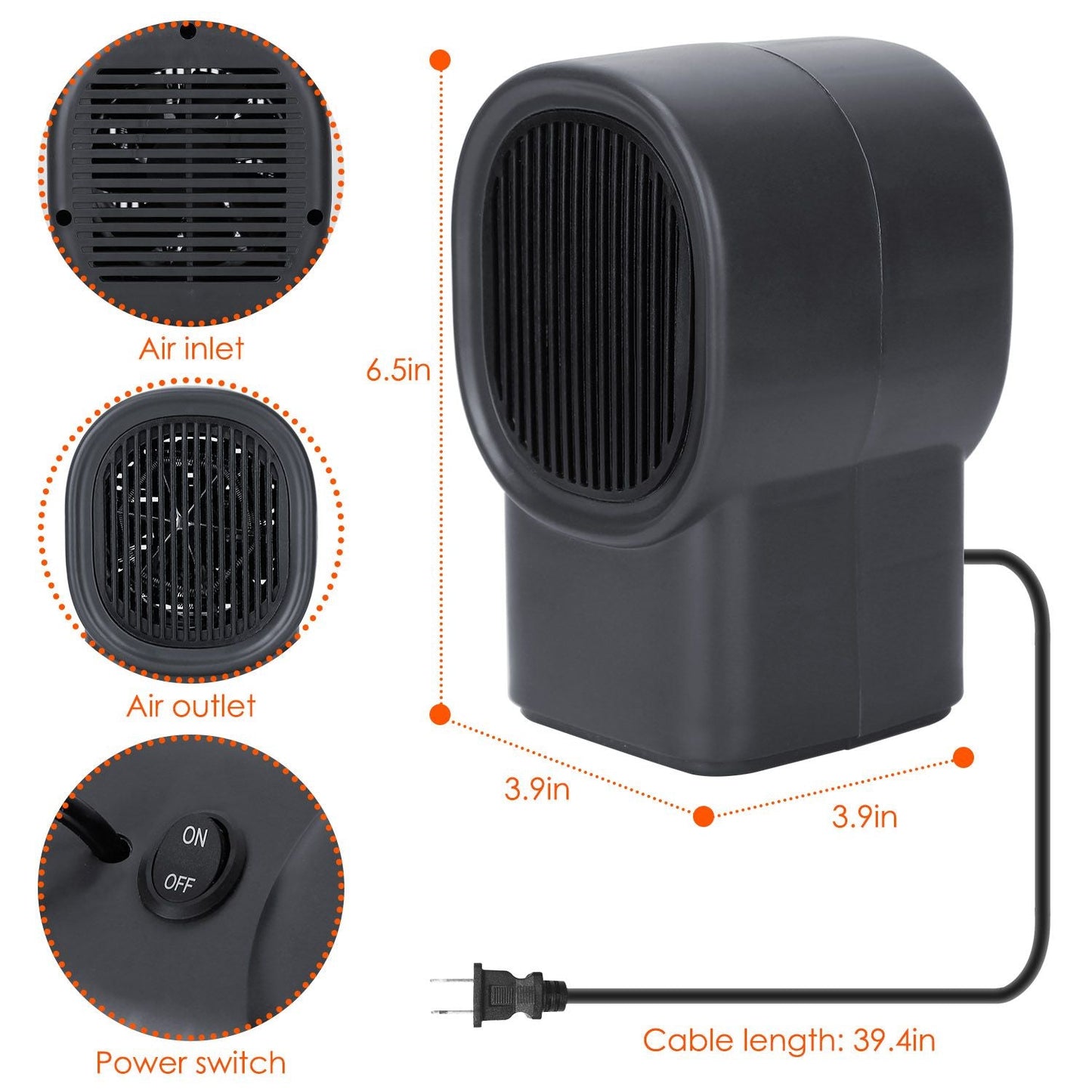 500W Portable Electric Space Heater Mini Desktop Fan Heater Personal Small Space Heater for Home Office - Renee Lane Company