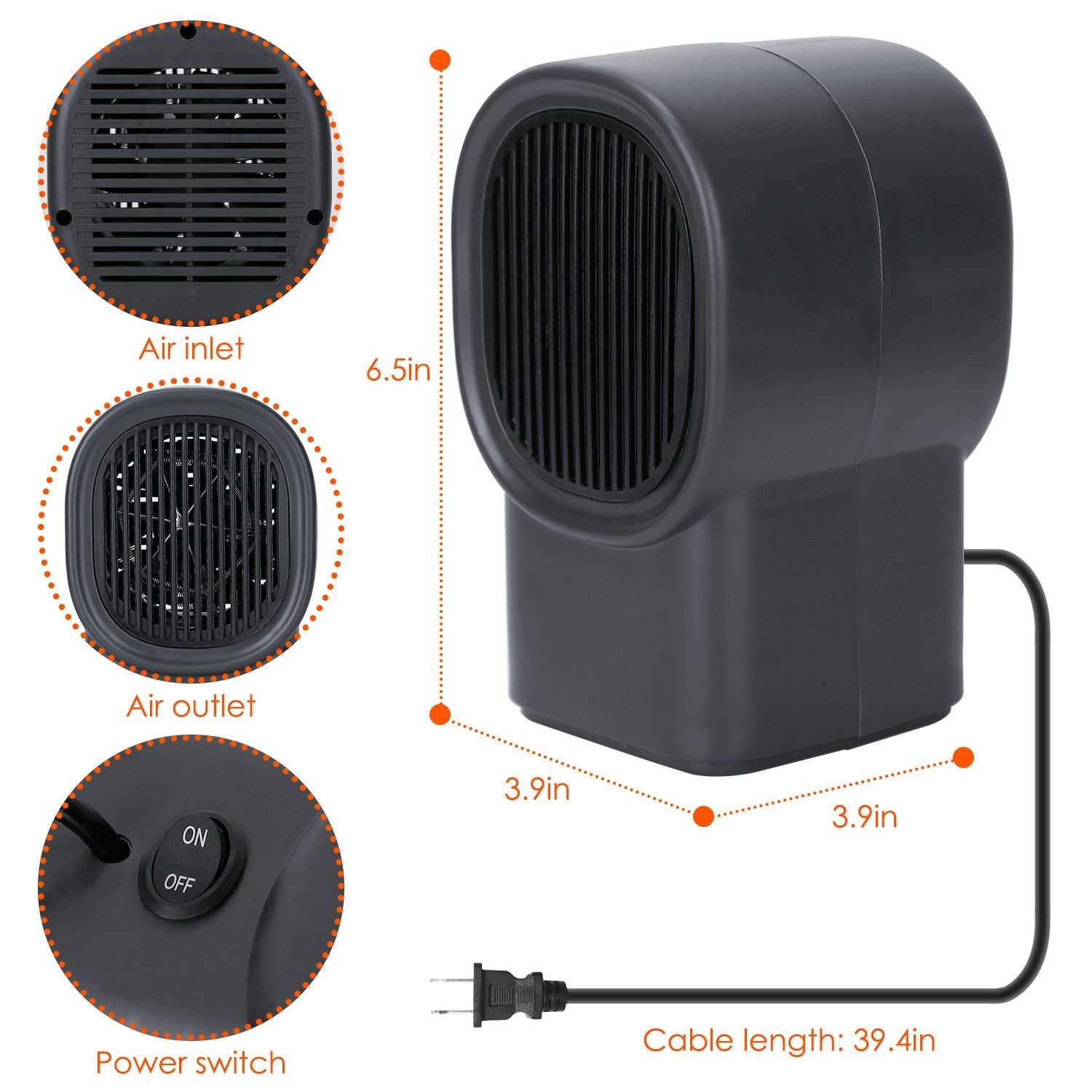 500W Portable Electric Space Heater Mini Desktop Fan Heater Personal Small Space Heater for Home Office - Renee Lane Company