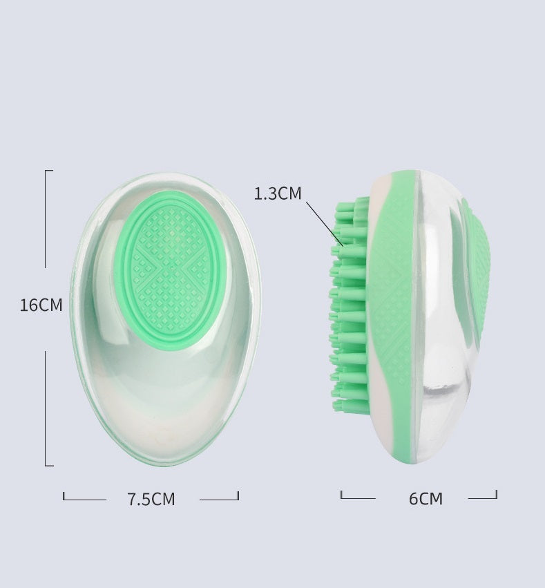 Pet bath brush size view: 7.5cm wide green silicone bristle pad