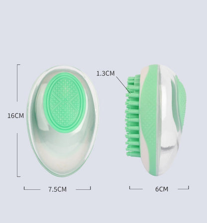 Pet bath brush size view: 7.5cm wide green silicone bristle pad