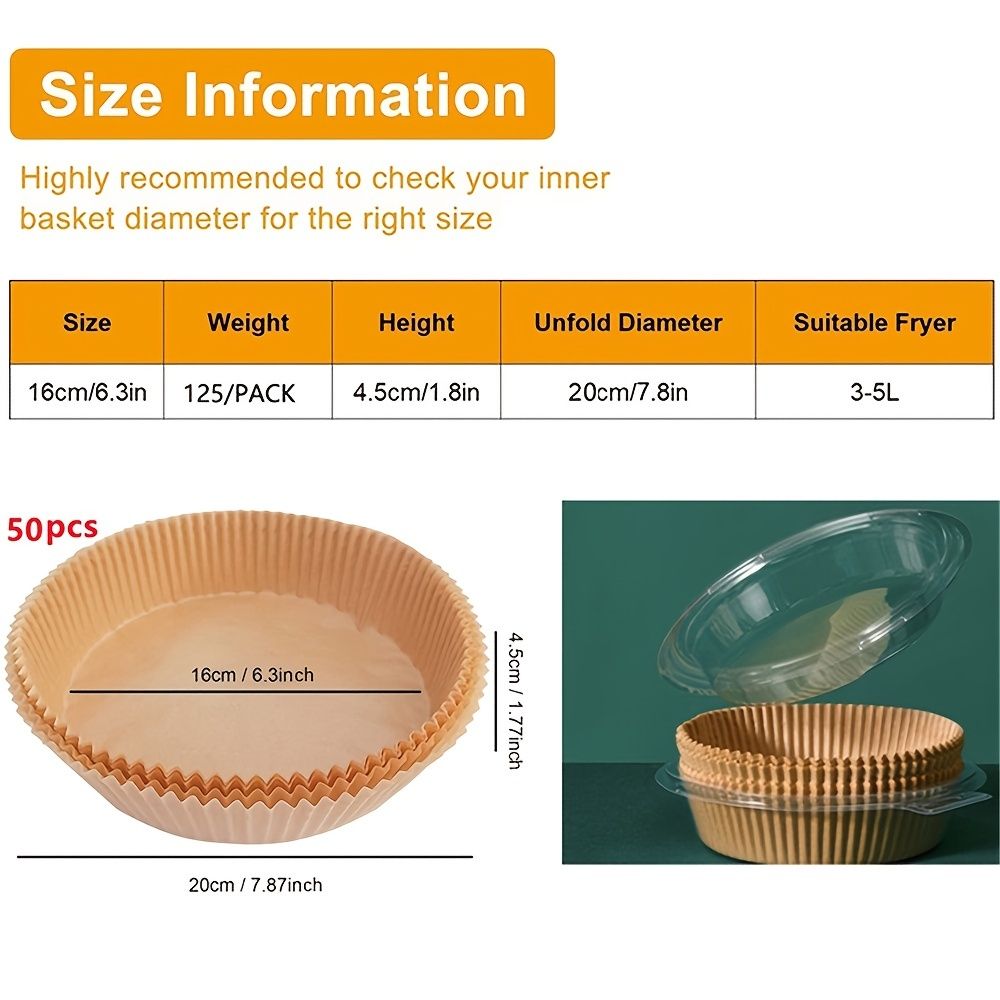 50pcs Air Fryer Disposable Paper Liner; Parchment Paper; Non-stick Disposable Air Fryer Liners; Baking Paper; Oil-proof; Water-proof; Parchment For Baking Roasting Microwave - Renee Lane Company