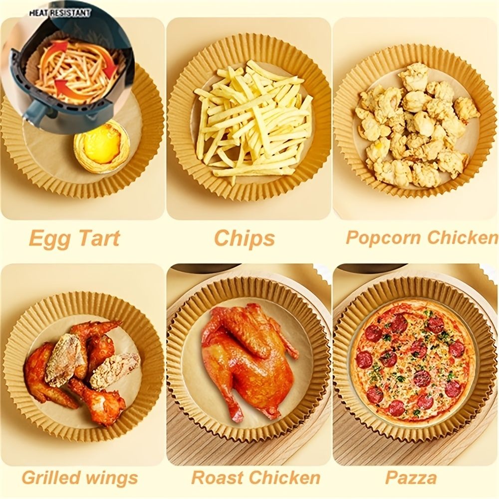 50pcs Air Fryer Disposable Paper Liner; Parchment Paper; Non-stick Disposable Air Fryer Liners; Baking Paper; Oil-proof; Water-proof; Parchment For Baking Roasting Microwave - Renee Lane Company
