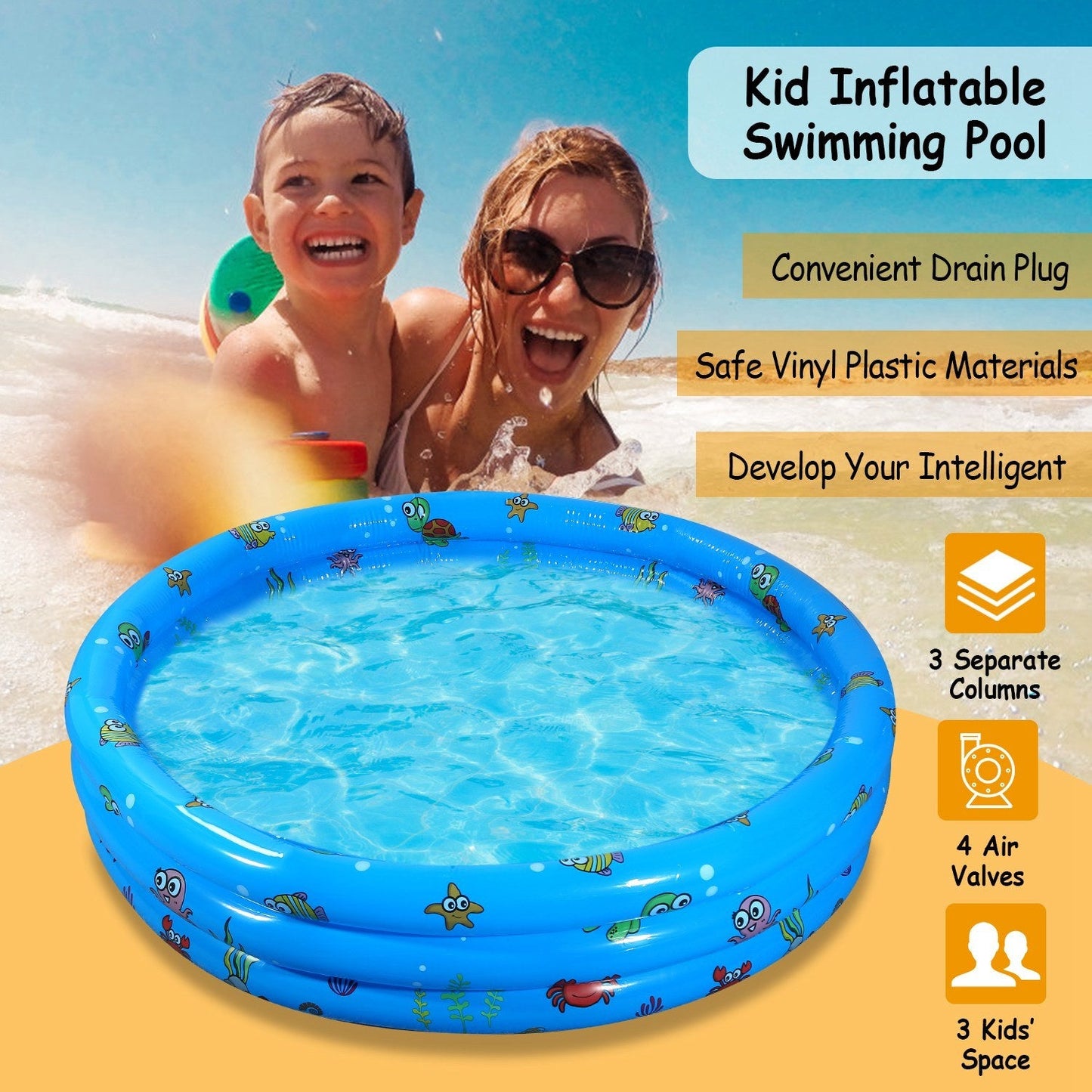 51x13In Inflatable Swimming Pool Blow Up Family Pool For 3 Kids Foldable Swim Ball Pool - Renee Lane Company