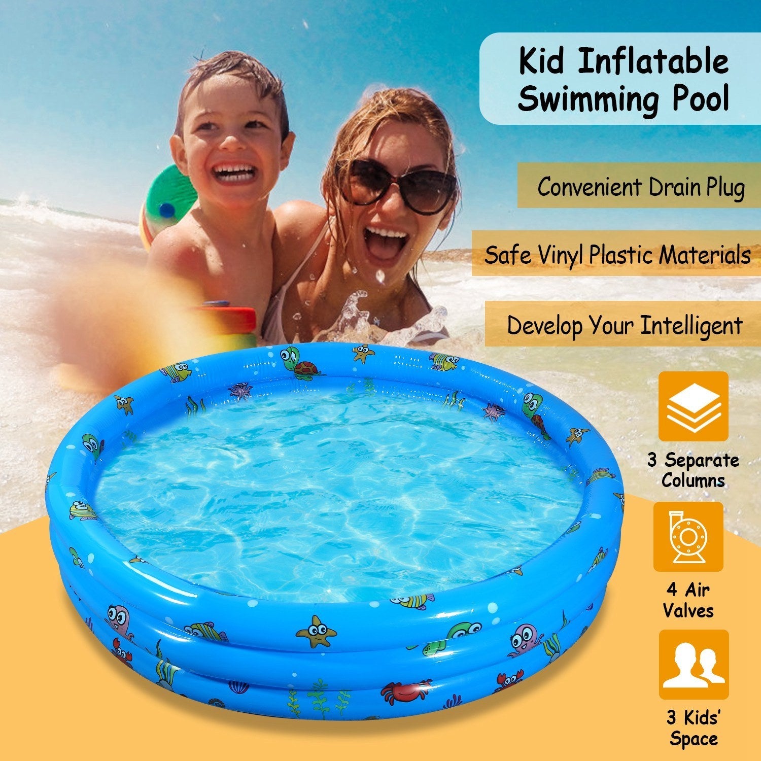 51x13In Inflatable Swimming Pool Blow Up Family Pool For 3 Kids Foldable Swim Ball Pool - Renee Lane Company