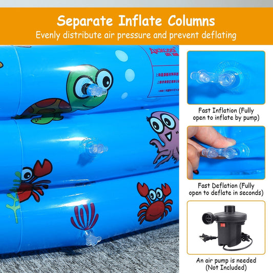 51x13In Inflatable Swimming Pool Blow Up Family Pool For 3 Kids Foldable Swim Ball Pool - Renee Lane Company