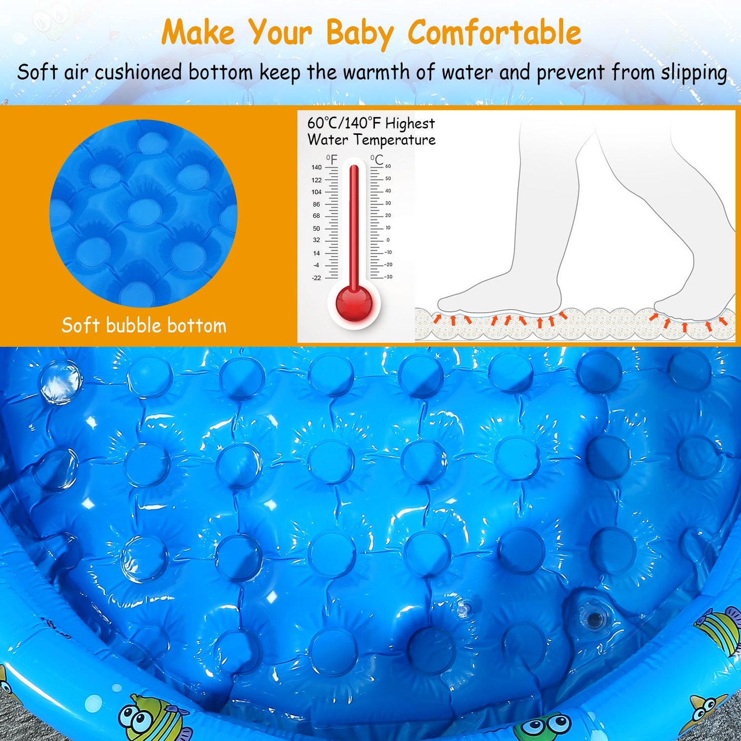 51x13In Inflatable Swimming Pool Blow Up Family Pool For 3 Kids Foldable Swim Ball Pool - Renee Lane Company