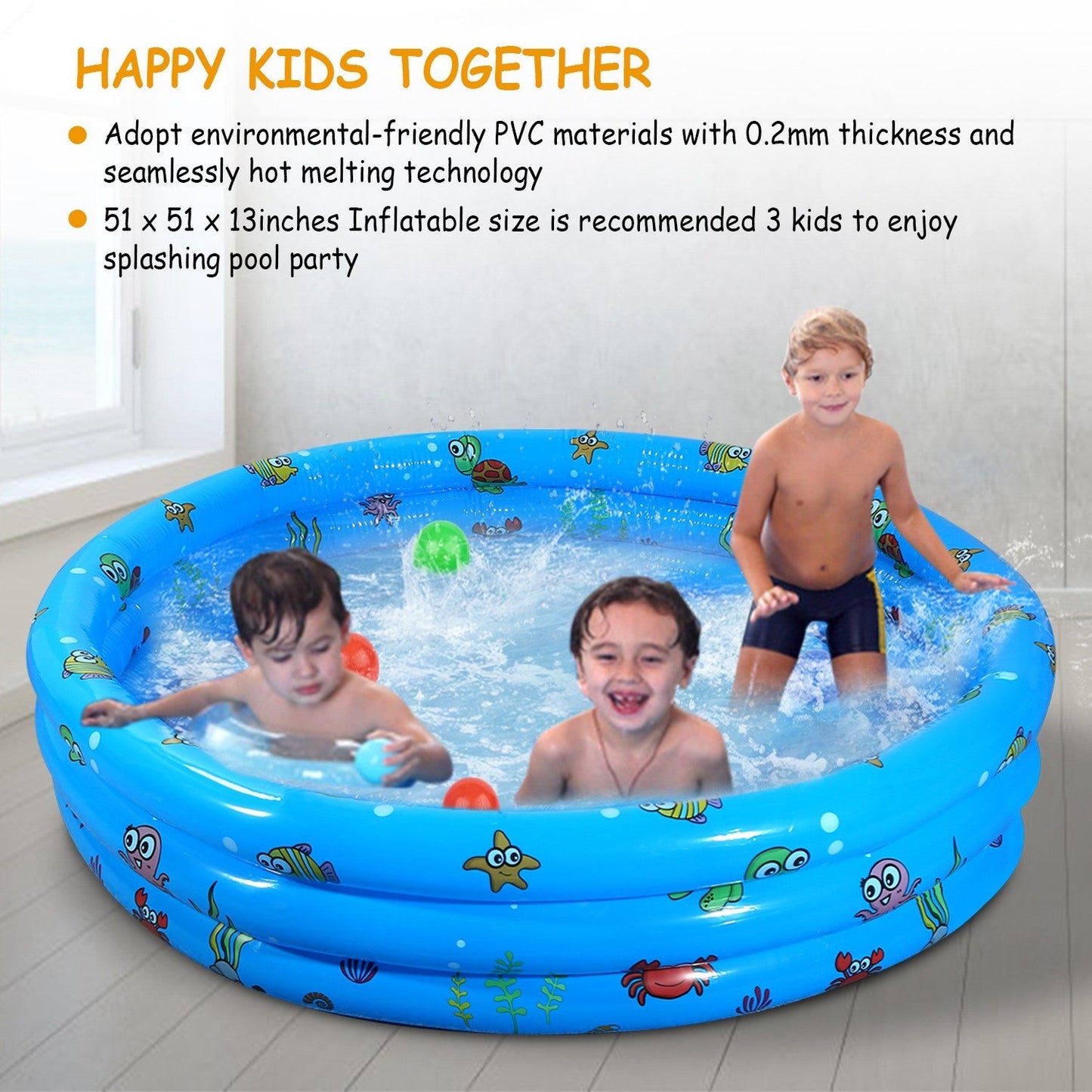 51x13In Inflatable Swimming Pool Blow Up Family Pool For 3 Kids Foldable Swim Ball Pool - Renee Lane Company