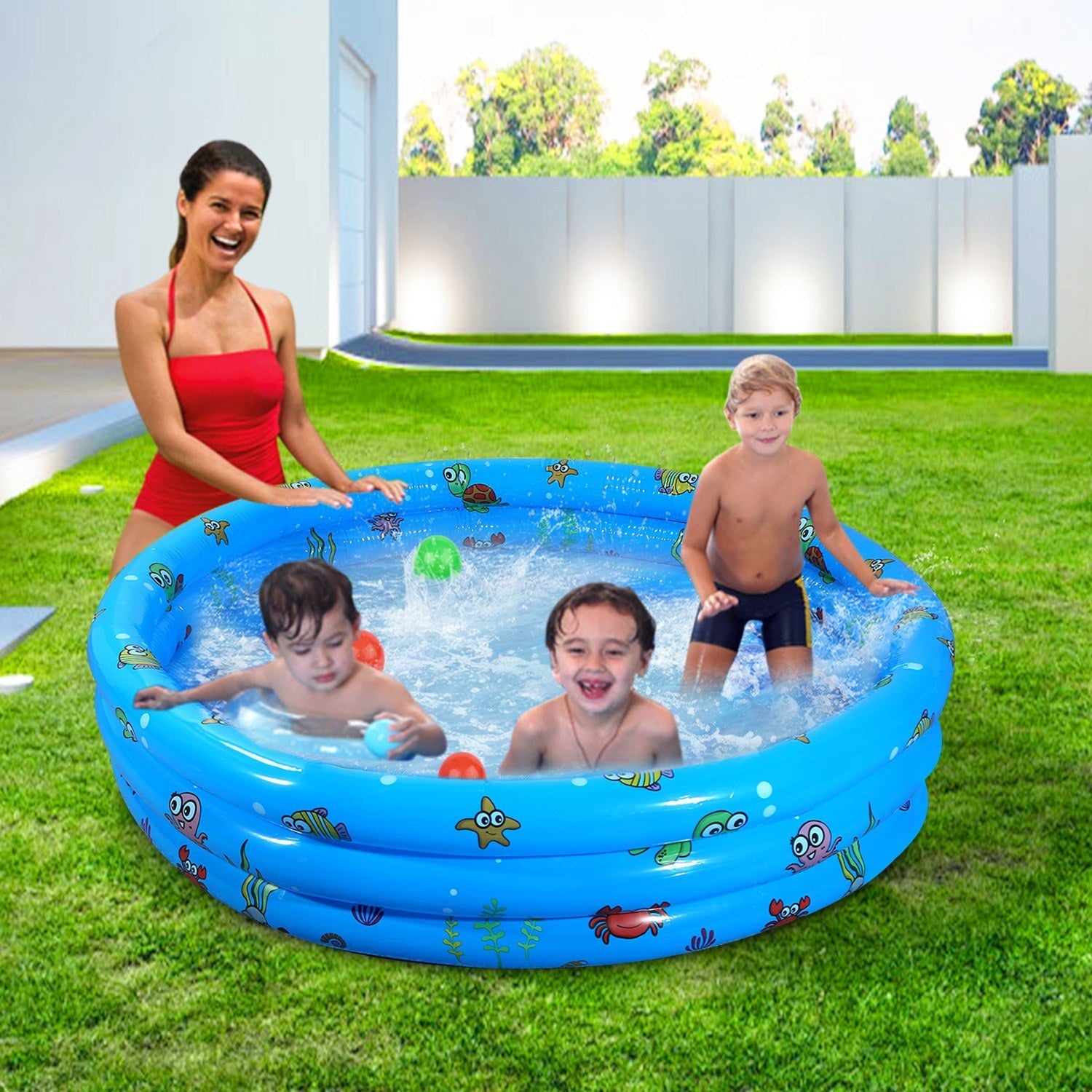 51x13In Inflatable Swimming Pool Blow Up Family Pool For 3 Kids Foldable Swim Ball Pool - Renee Lane Company
