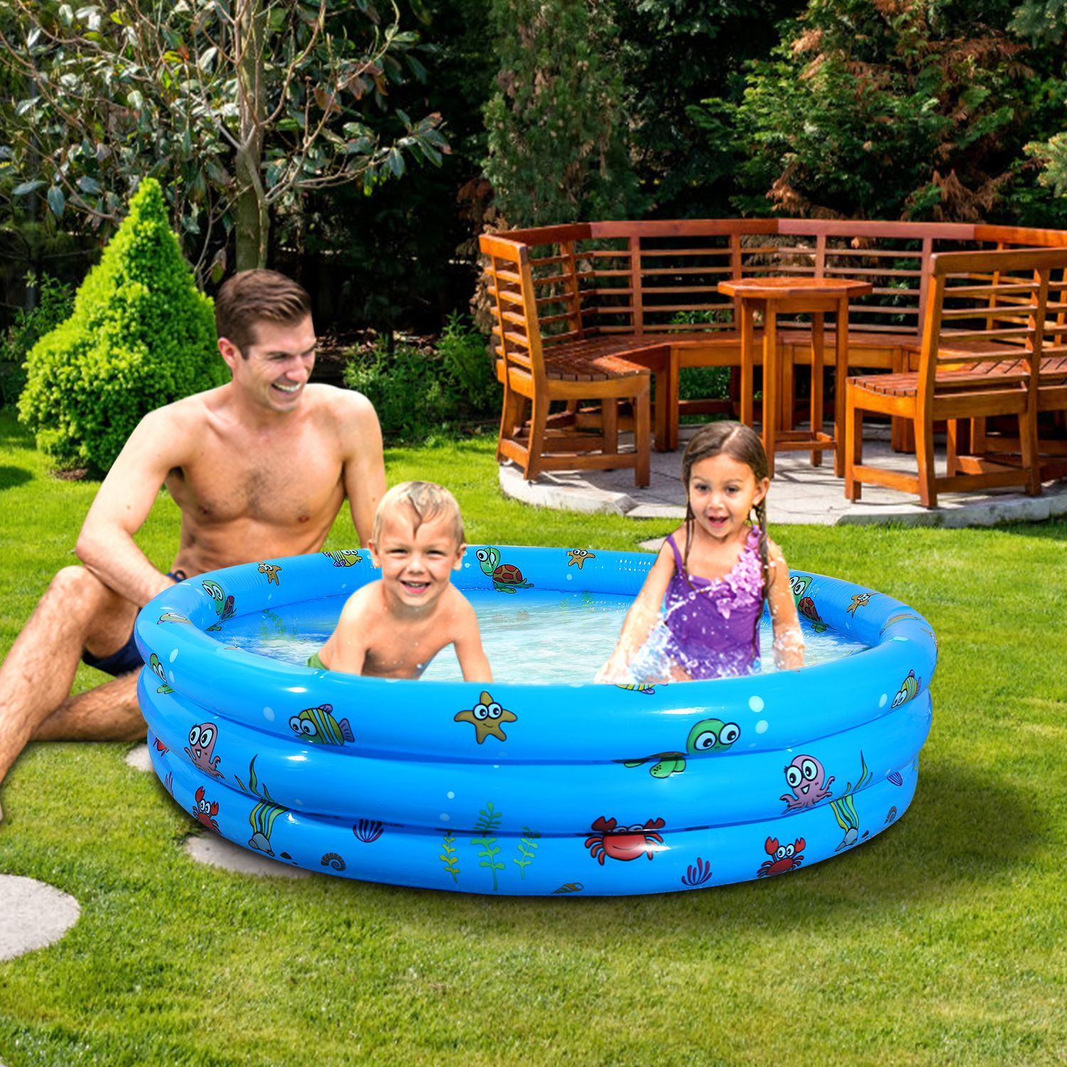 51x13In Inflatable Swimming Pool Blow Up Family Pool For 3 Kids Foldable Swim Ball Pool - Renee Lane Company