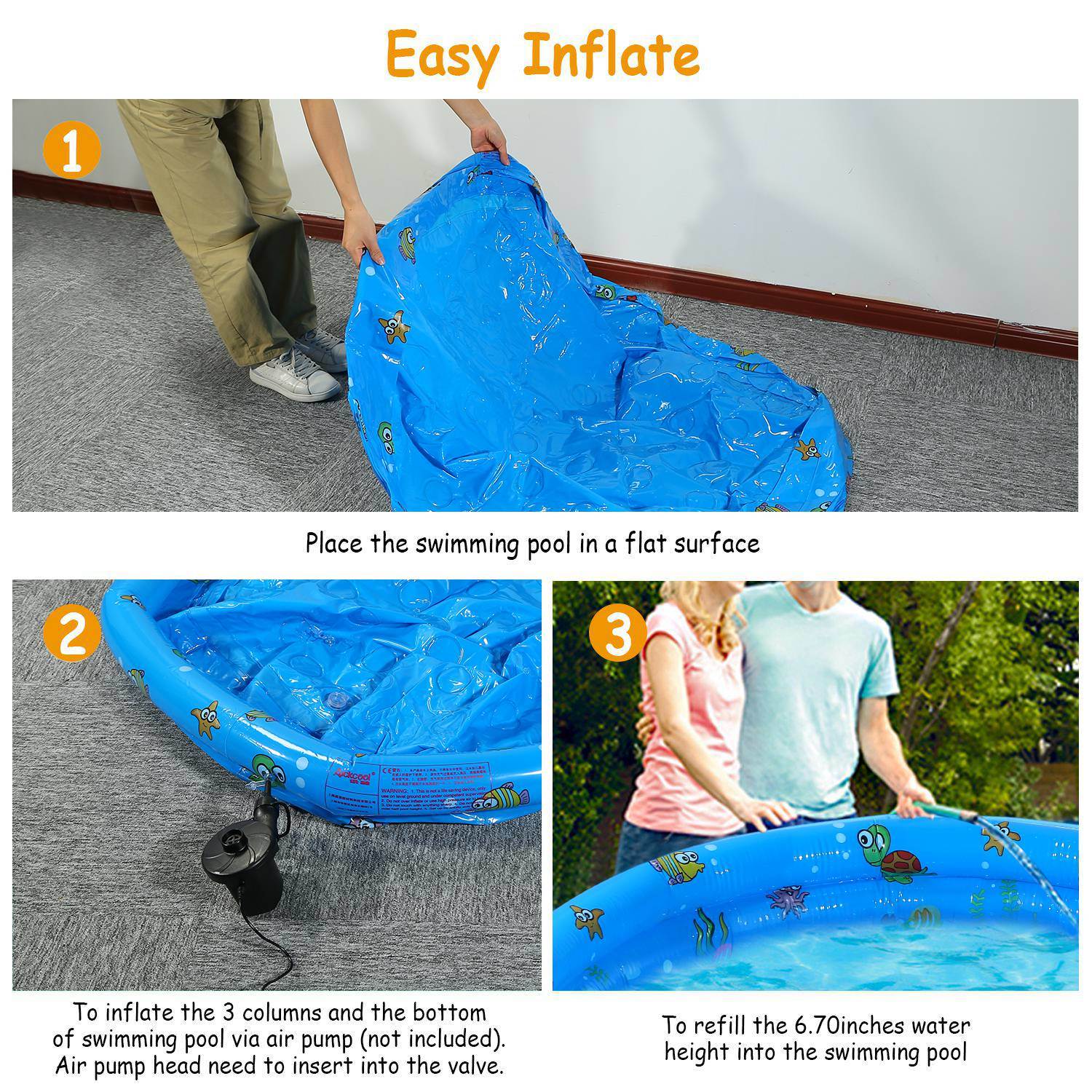 51x13In Inflatable Swimming Pool Blow Up Family Pool For 3 Kids Foldable Swim Ball Pool - Renee Lane Company