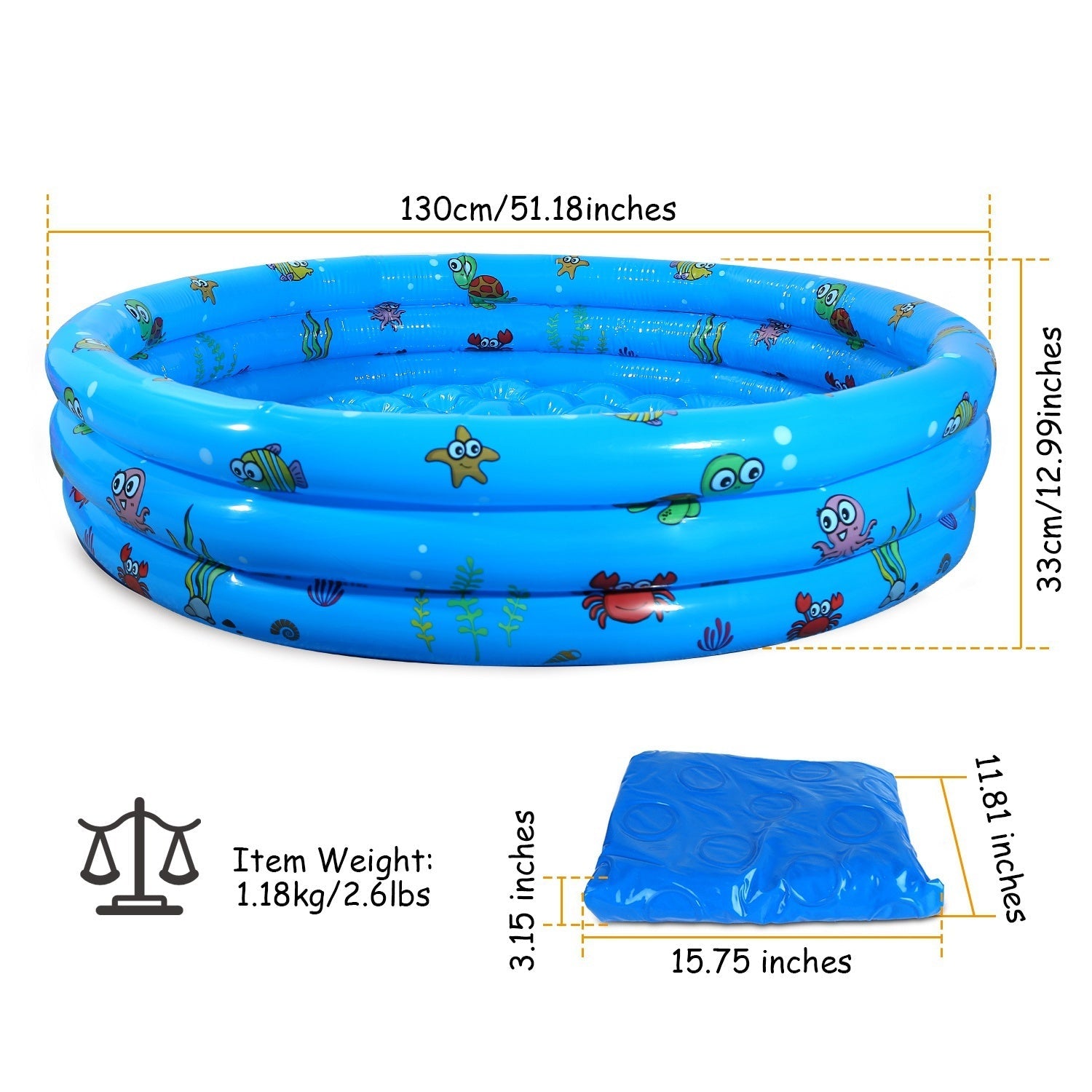 51x13In Inflatable Swimming Pool Blow Up Family Pool For 3 Kids Foldable Swim Ball Pool - Renee Lane Company