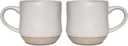 Bosmarlin Large Stoneware Speckled Coffee Mugs Set of 2, Big Ceramic Tea Cup, 17 Oz, Dishwasher and Microwave Safe (White, 2)